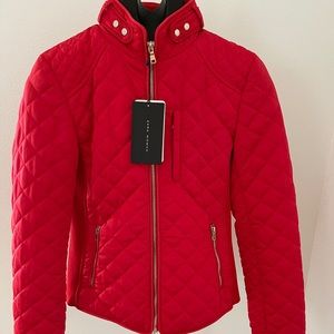 Zara.  Red Quilted Zipper Jacket